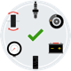 An illustration representing the six Les Schwab services that comprise the pre-trip safety check.